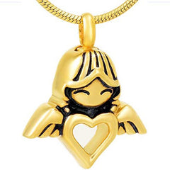 Personalisierter Edelstahl-Gedenkschmuck – Herzförmiger Engel-Anhänger mit Gravur auf der Rückseite