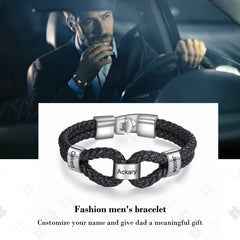 Personalisierte Doppelstrang Leder Infinity Armband mit Gravur - Optional Mehrere Namen, Geschenk für Männer