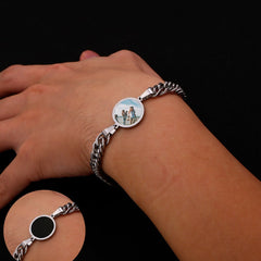 Personalisierte Moderne Dicke Stahlkette Schwarzer Runden Armband mit verstecktem Foto & Gravur - Perfekte Geschenk für Männer