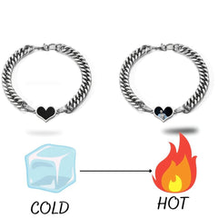 Personalisierte Robuste Seitenkette Schwarzer Herz Armband mit verstecktem Bild - Thermoaktive Foto