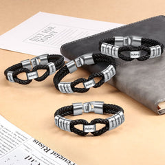 Personalisierte Doppelstrang Leder Infinity Armband mit Gravur - Optional Mehrere Namen, Geschenk für Männer