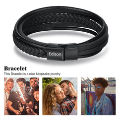 Personalisierte Multitour Geflochtenes Leder Armband mit Gravur - Perfektes Geschenk für Männer