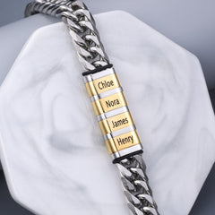 Herren Grobes Edelstahlarmband mit Gravur (1–8 Namen) – Personalisiertes Geschenk für Männer