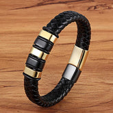 Personalisierte Geflochtenes Leder Armband mit Gravur & Magnetverschluss, Geschenk für Papa