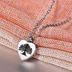 Personalisierter Hochglanz-Edelstahl-Gedenkschmuck mit Urne – Herzanhänger mit Lebensbaum-Gravur, Rückseite gravierbar