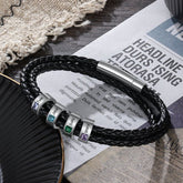 Personalisierte Multitour Geflochtenes Leder Armband mit Gravur & Geburtsstein - Optional Mehrere Namen, Geschenk für Männer