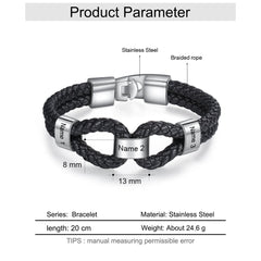 Personalisierte Doppelstrang Leder Infinity Armband mit Gravur - Optional Mehrere Namen, Geschenk für Männer
