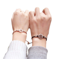 925 Silber Personalisierte Paar Armbänder mit Bild im Stein - Kreis mit Gravur 'LOVE', Romantisches Geschenk für Paare & Freunde