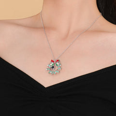 Personalisierte Fotokette mit Bild & Text - Rot Grüner Zirkon Perlen Schleifenkranz,Weihnachts Party Gedenk Schmuck Geschenk