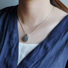 Personalisierte 925 Silber Vintage Muster Rund Foto Medaillon Kette - Gedenkschmuck Geschenk für Frauen und Männer