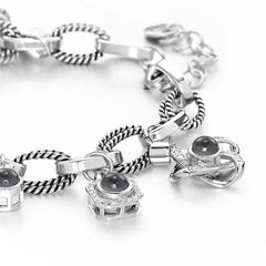 Personalisierbares DIY Armband mit Foto Projektion – Bild im Stein, Grobe Gliederkette mit 1–6 Fotos, Geschenk für Damen & Herren