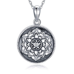Personalisierte 925 Silber Medaillon Kette mit Foto - öffnbar Rund mit Lotus Blume,Perfektes Geschenk für Ihre Freundin Frau Mutter
