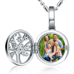 Personalisierte 925 Silber Medaillon Halskette mit Foto - Lebensbaum Anhänger, grüner Kristall, Weihnachtsgeschenk für Freundin, Ehefrau, Mutter