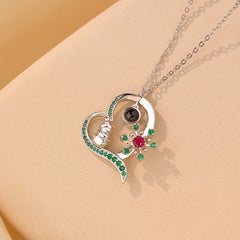 Personalisierte Foto Kette mit Bild & Text - Rot-Grün-Zirkon-Schneemann-Schneeflocken Herz Anhänger, Kreative Geschenk für Frauen Mädchen