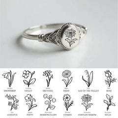 Personalisierter 925 Silber Ring mit Gravur – Sonnenblume mit Foto, Geburtsblume oder Name