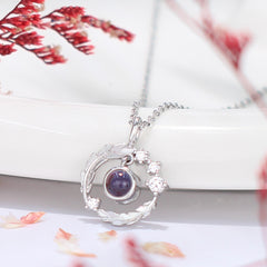 925 Silber Personalisierte Halskette mit Bild im Stein - Feder Kreis Anhängerkette mit Foto Drin