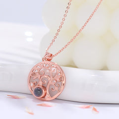 Personalisierte Foto Projektion Kette - Lebensbaum Amulett mit Foto Drin
