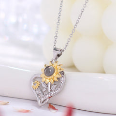 Personalisierte Foto Projektion Silber Kette mit Bild im Stein - Herzenskette mit Sonnenblumen Anhänger, Elegantes Geschenk für Sie
