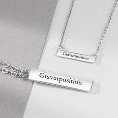 925 Silber Halskette mit Eingraviertem Text - Bar Anhänger