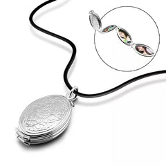 Personalisierte Ovales Medaillon Fotoalbum Kette mit Blume – Stapelbar und Aufklappbar,Y-Form,4 Bilder,Stilvolles Kreatives Erinnerungs Schmuck Geschenk