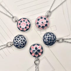 925 Silber Runde Foto Medaillon Kette – Bunter Emaille Kleeblatt Personalisiertes Foto & Text,Jubiläums Geschenk für Sie