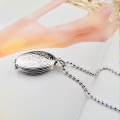 Personalisierte Ovales Medaillon Fotoalbum Kette mit Blume – Stapelbar und Aufklappbar,Y-Form,4 Bilder,Stilvolles Kreatives Erinnerungs Schmuck Geschenk