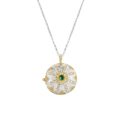 18K Vergoldete Runde Foto Medaillon Halskette – Vintage Sonnenblume mit Zirkonia,Platz für 2 Fotos, Elegantes Geschenk für Sie