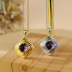 925 Silber Personalisierte Foto Medaillon Kette mit Bilder &Text – Vintage Quadratischer Anhänger mit Natürlichem Amethyst,Geschenk für Frauen