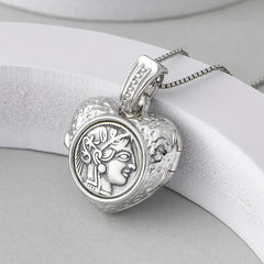 925 Silber Personalisierte Foto Medaillon Herz Kette - Gravur „Queen & LOVE“,Öffn- und schließbare, Andenken Geschenk für Frauen