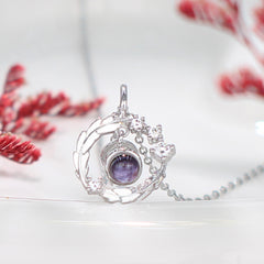 925 Silber Personalisierte Halskette mit Bild im Stein - Feder Kreis Anhängerkette mit Foto Drin