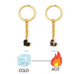 Personalisierte Schwarzer Herz Thermoaktive Foto Schlüsselanhänger mit verstecktem Bild - Erinnerungsgeschenk für Sie