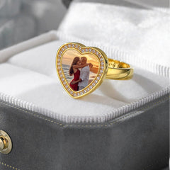 Personalisierter 925 Silber Herzring mit Foto und Gravur - Perfektes Geschenk