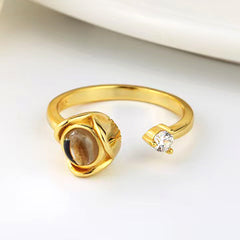 Sterlingsilber Personalisierte Foto Projektion Rose Ring mit Bild und Worten Offener Ring mit Zirkonia
