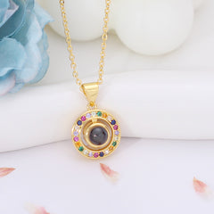 Personalisierte Halskette mit Bild im Stein - Bunte Ring mit Anhänger mit Foto Projektion