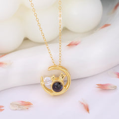 Personalisierte Ketten mit Bild im Stein - Katzen im Mond Foto Kette,Geschenke für sie