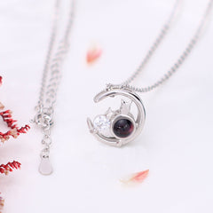 Personalisierte Ketten mit Bild im Stein - Katzen im Mond Foto Kette,Geschenke für sie