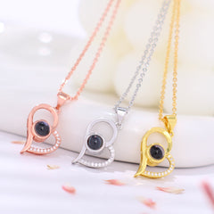 Personalisierte Projektion Kette mit Bild im Stein - Geneigtes Herz Eingelegter Zirkon