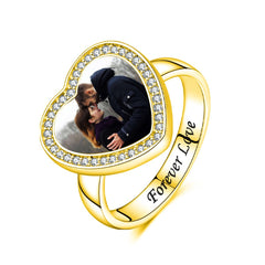 Personalisierter 925 Silber Herzring mit Foto und Gravur - Perfektes Geschenk