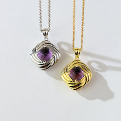 925 Silber Personalisierte Foto Medaillon Kette mit Bilder &Text – Vintage Quadratischer Anhänger mit Natürlichem Amethyst,Geschenk für Frauen