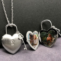 925 Silber Medaillon Herz Schloss Schlüssel Halskette mit Fotos &Text – Kettenstil und -länge Wählen,Personalisiertes Geschenk für Frauen