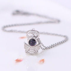 Personalisierte Foto Projektion Kette - Engel mit Heiligenschein Anhänger