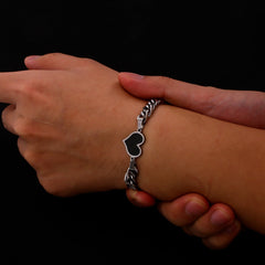 Personalisierte Robuste Seitenkette Schwarzer Herz Armband mit verstecktem Bild - Thermoaktive Foto