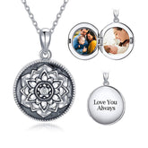 Personalisierte 925 Silber Medaillon Kette mit Foto - öffnbar Rund mit Lotus Blume,Perfektes Geschenk für Ihre Freundin Frau Mutter