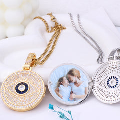 Personalisierte Runder Anhänger mit bösem Blick Foto Kette - Medaillon mit Foto