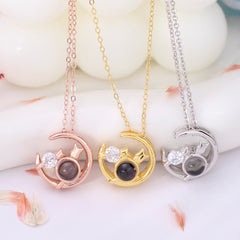 Personalisierte Ketten mit Bild im Stein - Katzen im Mond Foto Kette,Geschenke für sie