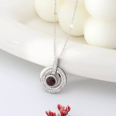 925 Silber Personalisierte Kette mit Bild im Stein - runder Ringanhänger mit Foto Projektion