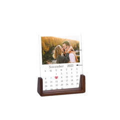 Personalisierter Acryl LED-Bilderrahmen mit Holzsockel – Individueller Kalender & Foto, Perfektes Geschenk für Jubiläum & Geburtstag