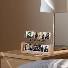 Personalisierter Holz & Acryl LED Bilderrahmen zum Abschluss, Abschlussurkunde Gravur Abschlussgeschenk mit 6 Fotos & Name