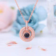 925 Silber Personalisierte Kette mit Bild im Stein - runder Ringanhänger mit Foto Projektion