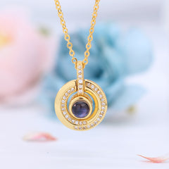 925 Silber Personalisierte Kette mit Bild im Stein - runder Ringanhänger mit Foto Projektion